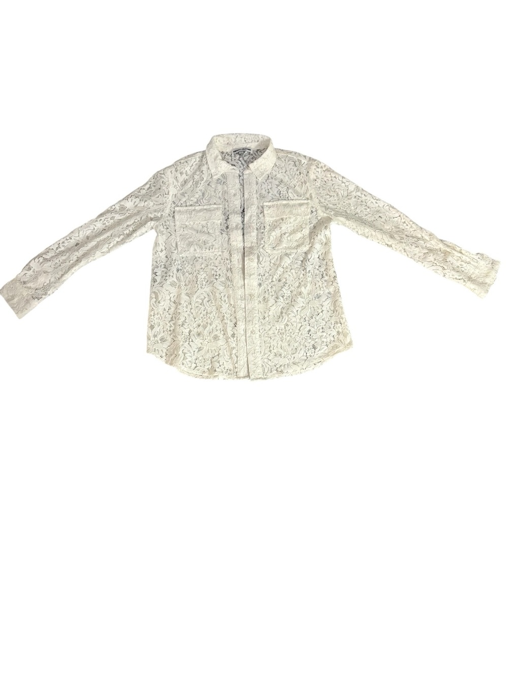 DKNY White Lace Long-Sleeve Button Front Blouse